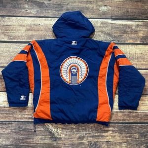 Vintage University of Illinois Fighting Illini STARTER Puffer Jacket Coat 2XL